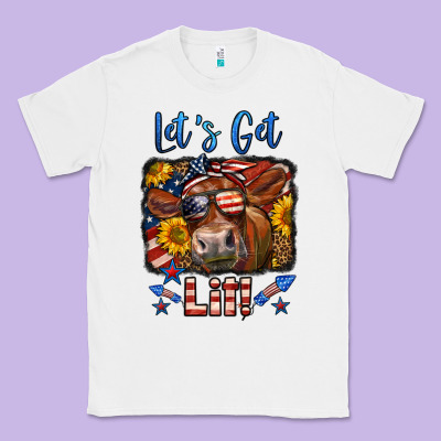 Let's Get Lit 4th Of July Cow Classic Tee Designed By Lillyallendesigns