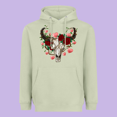 Valentines Bull Skull Heavyweight Hoodie Designed By Ranaportraitstore