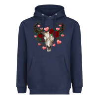 Navy valentines bull skull Heavyweight Hoodie - RanaPortraitStore