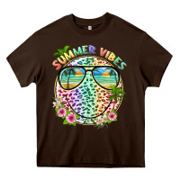 Chocolate Brown summer vibes with smile face and leopard Heavy Core Tee - texasbilliewilder