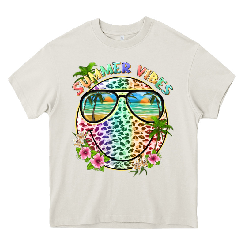 Summer Vibes With Smile Face And Leopard Heavy Core Tee by texasbilliewilder | Teevron