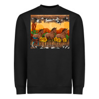 Western Horses And  Sunset With Sunflowers Heavyweight Sweatshirt | Teevron