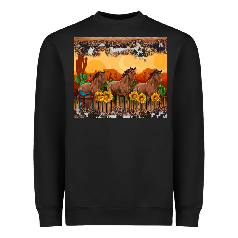 Western Horses And  Sunset With Sunflowers Heavyweight Sweatshirt by Artiststas | Teevron