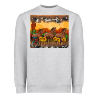 Heather Grey western horses and  sunset with sunflowers Heavyweight Sweatshirt - Artiststas