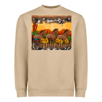 Mushroom western horses and  sunset with sunflowers Heavyweight Sweatshirt - Artiststas