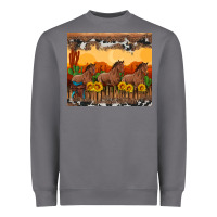 Storm western horses and  sunset with sunflowers Heavyweight Sweatshirt - Artiststas