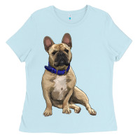 Baby Blue French bulldog with royal blue Ladies Tee - RanaPortraitStore