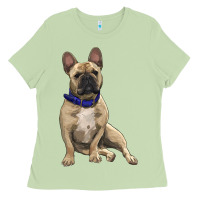 Matcha French bulldog with royal blue Ladies Tee - RanaPortraitStore