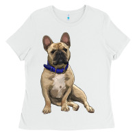 White French bulldog with royal blue Ladies Tee - RanaPortraitStore