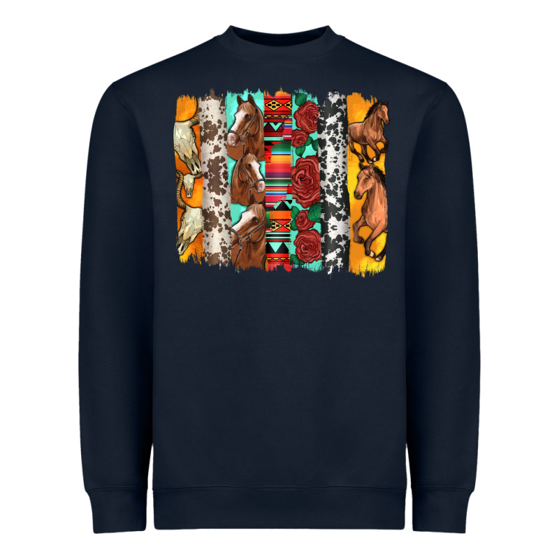Western Horses Roses And Bullskulls Wıth Cowhide Amd Serape Brushstro Heavyweight Sweatshirt by Artiststas | Teevron