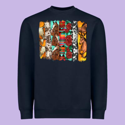 Western Horses Roses And Bullskulls Wıth Cowhide Amd Serape Brushstro Heavyweight Sweatshirt Designed By Artiststas
