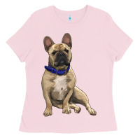 Bubblegum Pink French bulldog with royal blue Ladies Tee - RanaPortraitStore