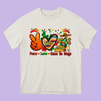 Peace Love Cinco De Mayo Heavy Core Tee Designed By Zillion Design Studio
