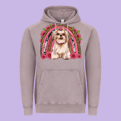 Shih Tzu Floral Rainbow Vintage Hoodie Designed By Jahusdesignshop