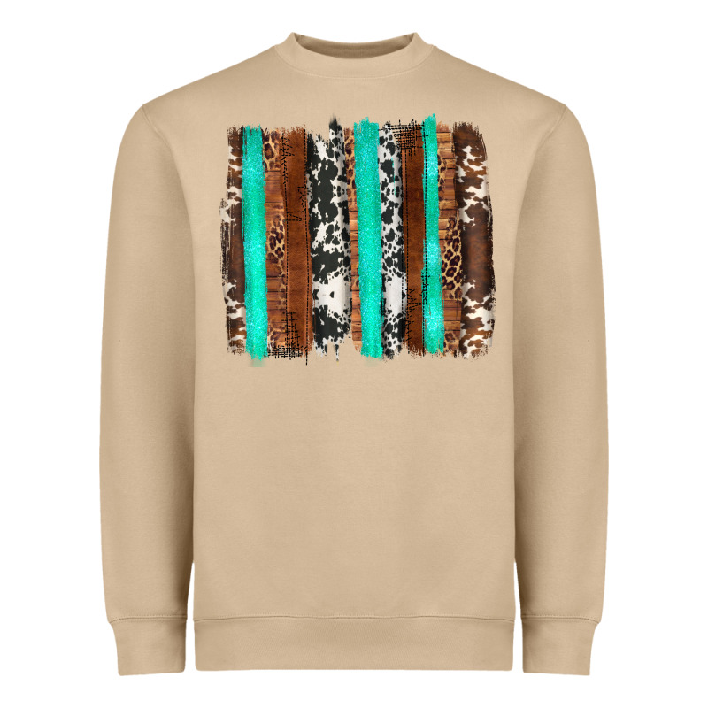 Western Cowhide Wood And Turquoise Glitter Brushstrokes Heavyweight Sweatshirt by Artiststas | Teevron