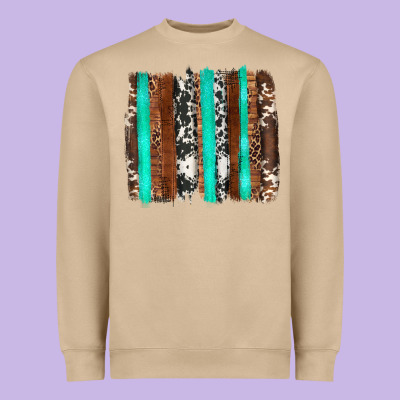 Western Cowhide Wood And Turquoise Glitter Brushstrokes Heavyweight Sweatshirt Designed By Artiststas