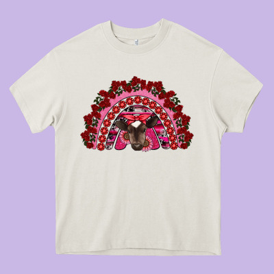 Valentine's Day Baby Cow Rainbow Heavy Core Tee Designed By Ranaportraitstore