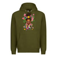 Army Green July Girl Afro Woman Summer Premium Hoodie - texasbilliewilder