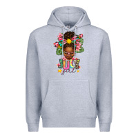 Heather Grey July Girl Afro Woman Summer Premium Hoodie - texasbilliewilder