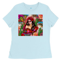 Baby Blue mexico girl serape Ladies Tee - Zillion Design Studio