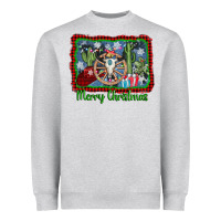 Heather Grey merry christmas western bull skull Heavyweight Sweatshirt - AdoDesignShop