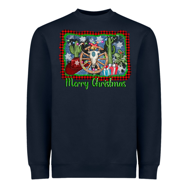 Merry Christmas Western Bull Skull Heavyweight Sweatshirt by AdoDesignShop | Teevron