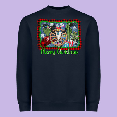 Merry Christmas Western Bull Skull Heavyweight Sweatshirt Designed By Adodesignshop