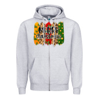Heather Grey merry christmas brushstrokes Zipper Hoodie - MaliasSmallBusiness
