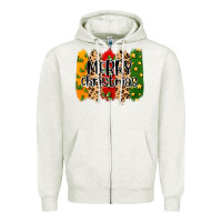 Oatmeal Heather merry christmas brushstrokes Zipper Hoodie - MaliasSmallBusiness