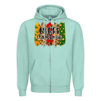 Seafoam merry christmas brushstrokes Zipper Hoodie - MaliasSmallBusiness