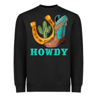 Howdy Turquoise Cowboy Boots Horseshoe Heavyweight Sweatshirt | Teevron
