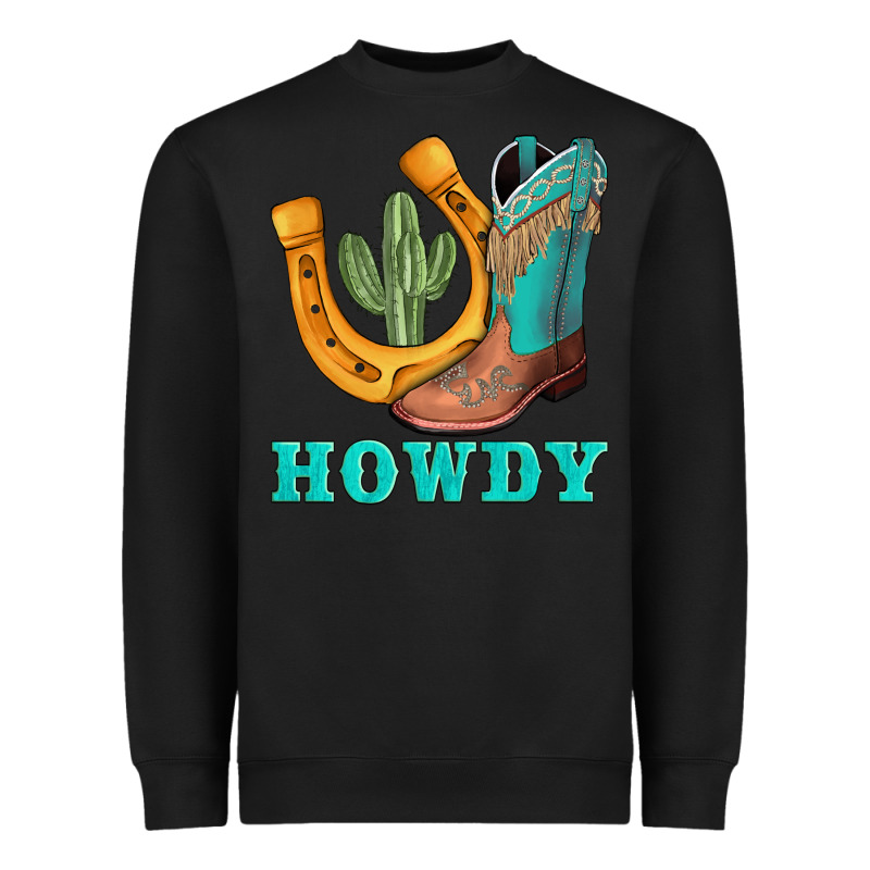 Howdy Turquoise Cowboy Boots Horseshoe Heavyweight Sweatshirt by AdoDesignShop | Teevron