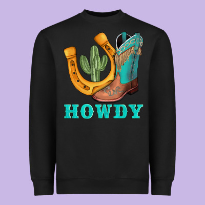 Howdy Turquoise Cowboy Boots Horseshoe Heavyweight Sweatshirt Designed By Adodesignshop