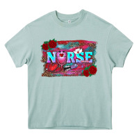 Arona valentine's day nurse with leopard and turquoise background Heavy Core Tee - RanaPortraitStore
