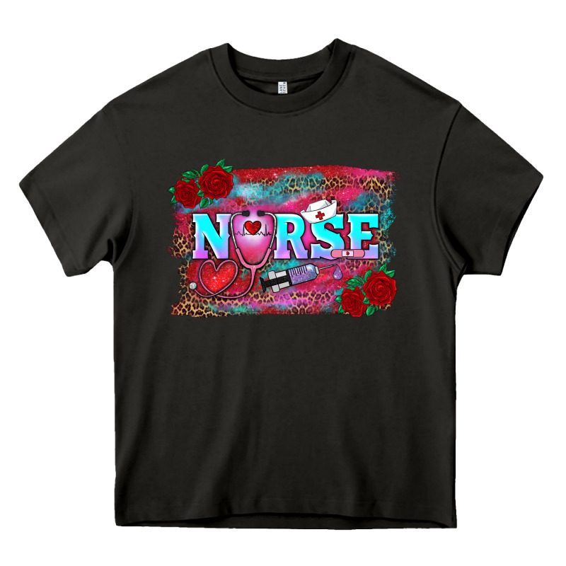 Valentine's Day Nurse With Leopard And Turquoise Background Heavy Core Tee by RanaPortraitStore | Teevron