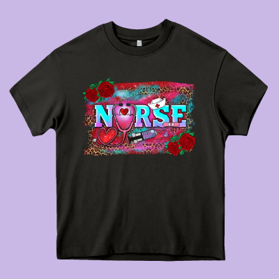 Valentine's Day Nurse With Leopard And Turquoise Background Heavy Core Tee Designed By Ranaportraitstore