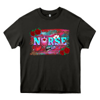 Asphalt valentine's day nurse with leopard and turquoise background Heavy Core Tee - RanaPortraitStore