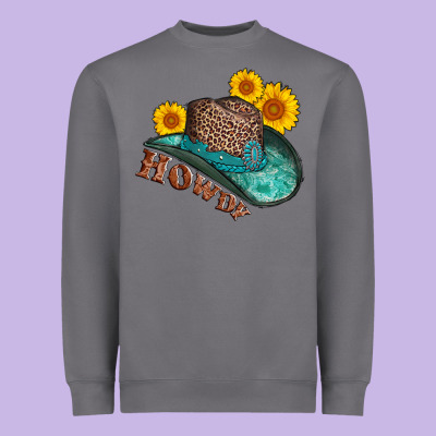 Howdy Leopard Tooled Leather Hat Heavyweight Sweatshirt Designed By Adodesignshop