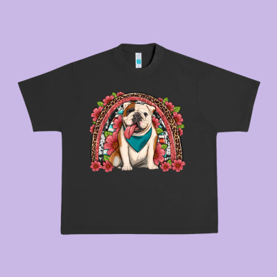English Bulldog Floral Rainbow Urban Heavy Tee Designed By Artiststas