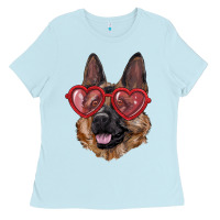 Baby Blue German shepherd with love glasses Ladies Tee - RanaPortraitStore