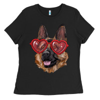 Black German shepherd with love glasses Ladies Tee - RanaPortraitStore