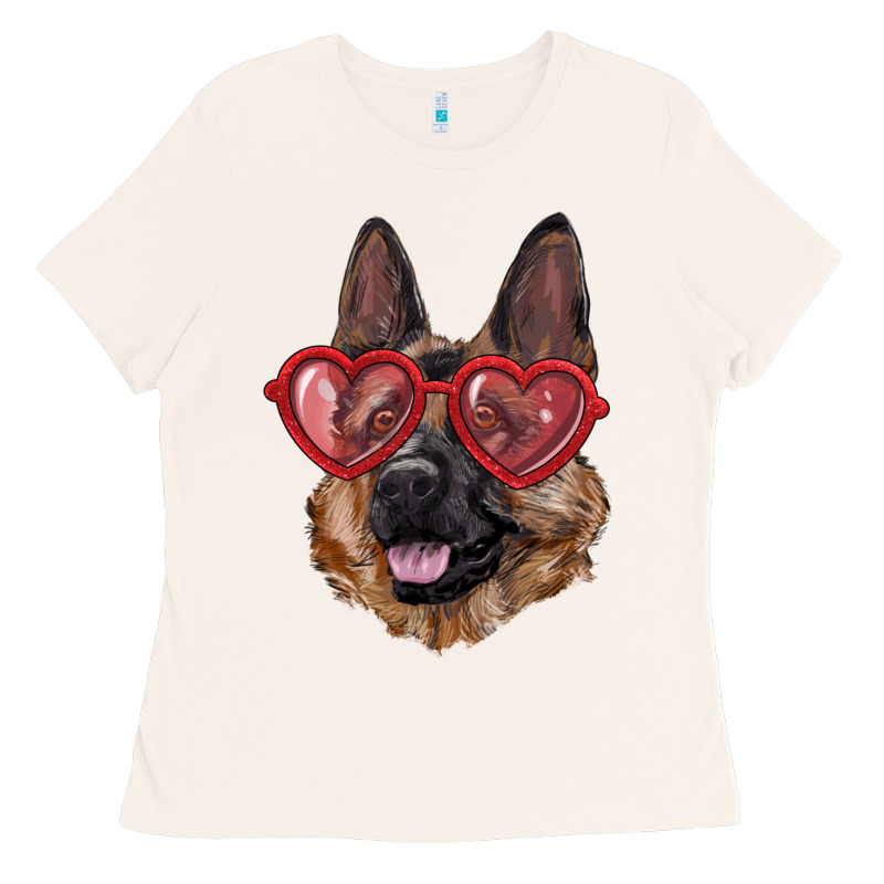 German Shepherd With Love Glasses Ladies Tee by RanaPortraitStore | Teevron