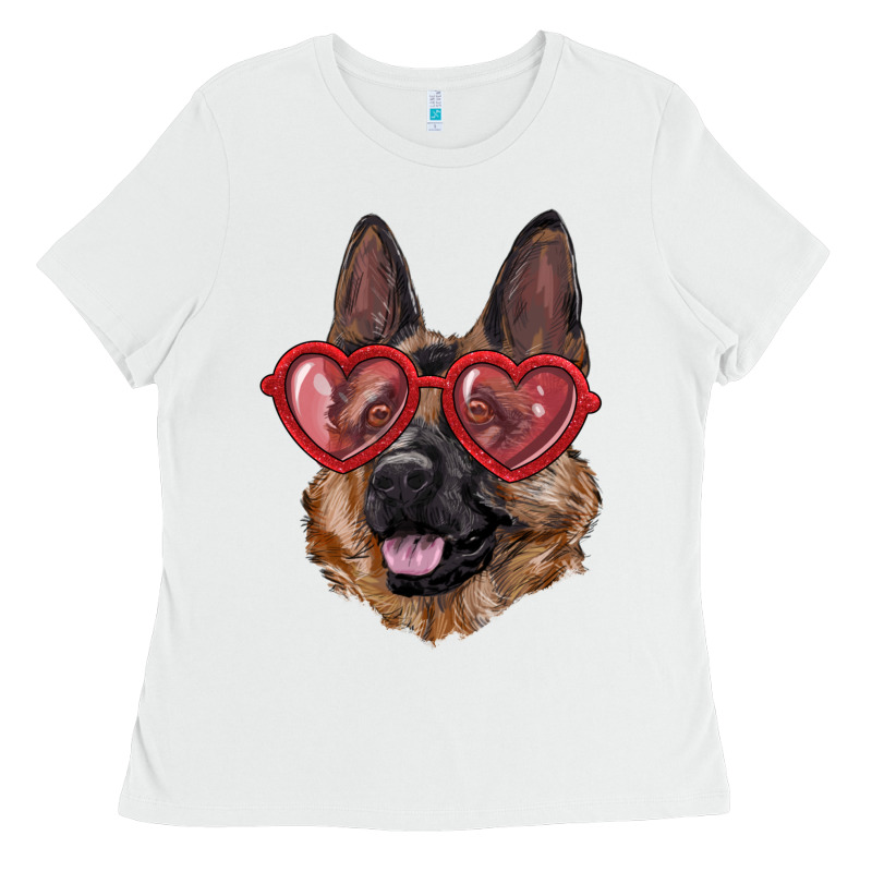 German Shepherd With Love Glasses Ladies Tee by RanaPortraitStore | Teevron