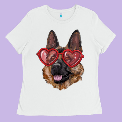 Ladies Tee German shepherd with love glasses