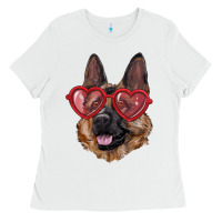 White German shepherd with love glasses Ladies Tee - RanaPortraitStore