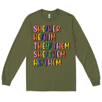 Army Green lgbtq pronouns Long Sleeve Tee - MaliasSmallBusiness