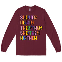 Burgundy lgbtq pronouns Long Sleeve Tee - MaliasSmallBusiness