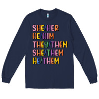 Navy lgbtq pronouns Long Sleeve Tee - MaliasSmallBusiness