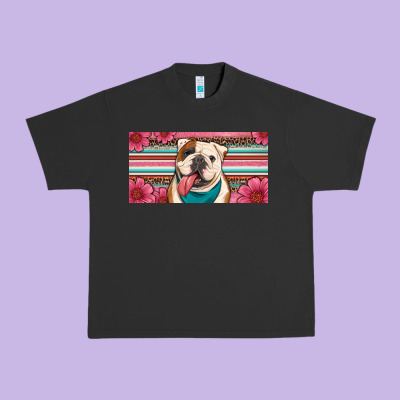 English Bulldog Floral License Plate Urban Heavy Tee Designed By Artiststas
