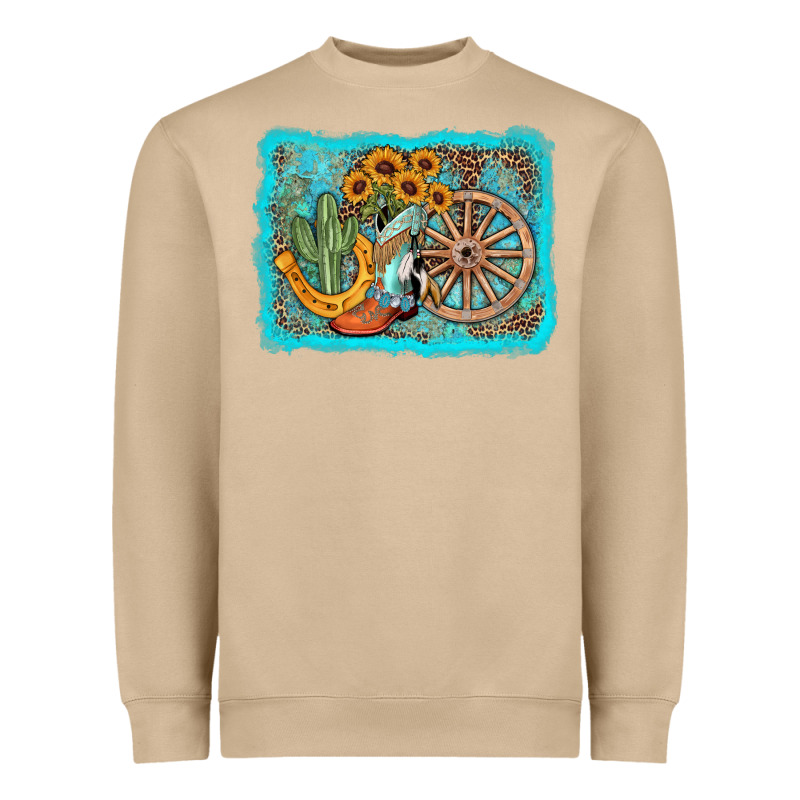 Western Wooden Wheel Cowboy Boots Heavyweight Sweatshirt by AdoDesignShop | Teevron